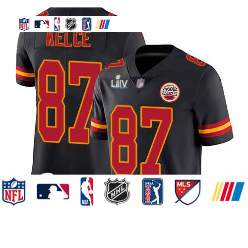 Personalized Chiefs #87 Travis Kelce Black Super Bowl LIV Bound Men’s Stitched Football Limited Rush Jersey