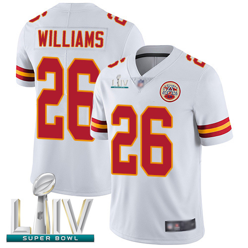 Personalized Chiefs #26 Damien Williams White Super Bowl LIV Bound Men’s Stitched Football Untouchable Limited Jersey