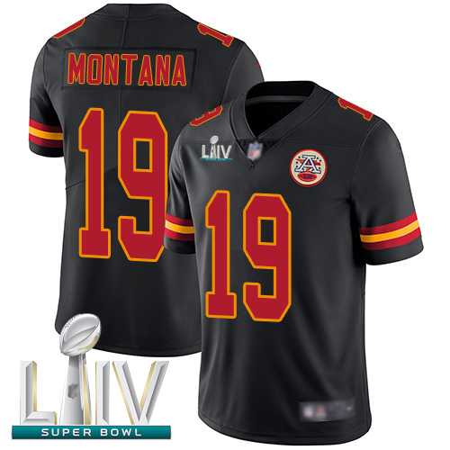 Personalized Chiefs #19 Joe Montana Black Super Bowl LIV Bound Men’s Stitched Football Limited Rush Jersey