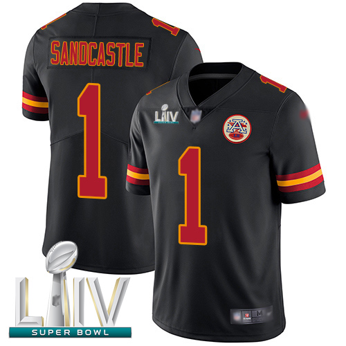Personalized Chiefs #1 Leon Sandcastle Black Super Bowl LIV Bound Men’s Stitched Football Limited Rush Jersey