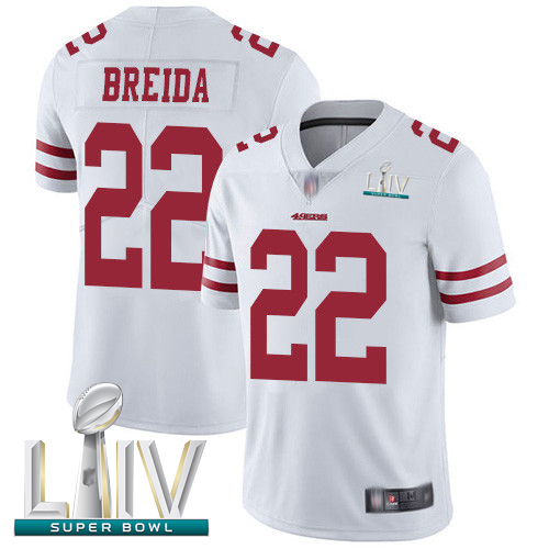 Personalized 49ers #22 Matt Breida White Super Bowl LIV Bound Men’s Stitched Football Untouchable Limited Jersey