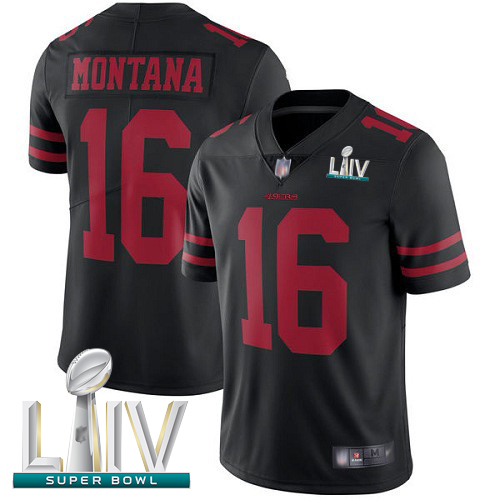 Personalized 49ers #16 Joe Montana Black Alternate Super Bowl LIV Bound Men’s Stitched Football Untouchable Limited Jersey