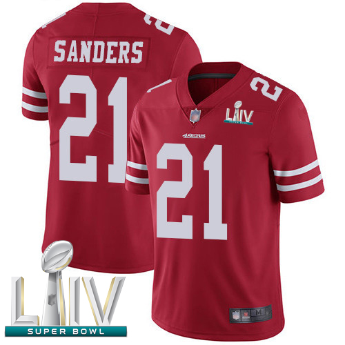Personalized 49ers #21 Deion Sanders Red Team Color Super Bowl LIV Bound Men’s Stitched Football Untouchable Limited Jersey