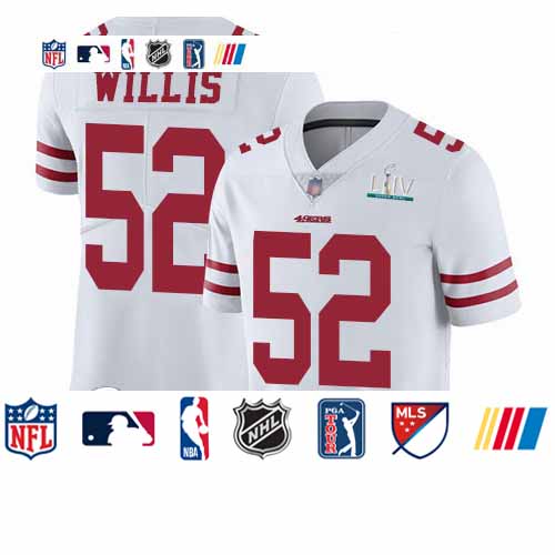 Personalized 49ers #52 Patrick Willis White Super Bowl LIV Bound Men’s Stitched Football Untouchable Limited Jersey