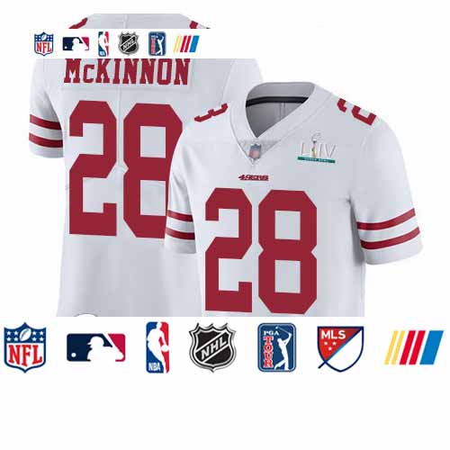 Personalized 49ers #28 Jerick McKinnon White Super Bowl LIV Bound Men’s Stitched Football Untouchable Limited Jersey