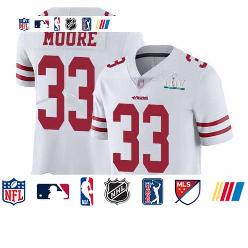 Personalized 49ers #33 Tarvarius Moore White Super Bowl LIV Bound Men’s Stitched Football Untouchable Limited Jersey