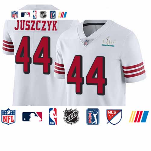 Personalized 49ers #44 Kyle Juszczyk White Rush Super Bowl LIV Bound Men’s Stitched Football Untouchable Limited Jersey