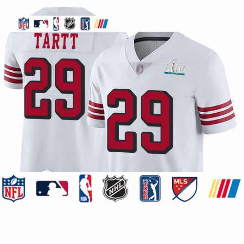Personalized 49ers #29 Jaquiski Tartt White Rush Super Bowl LIV Bound Men’s Stitched Football Untouchable Limited Jersey