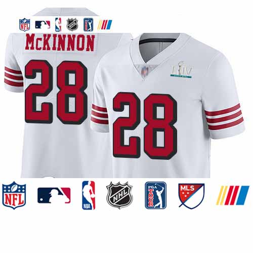 Personalized 49ers #28 Jerick McKinnon White Rush Super Bowl LIV Bound Men’s Stitched Football Untouchable Limited Jersey