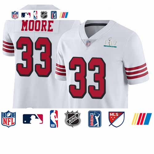 Personalized 49ers #33 Tarvarius Moore White Rush Super Bowl LIV Bound Men’s Stitched Football Untouchable Limited Jersey