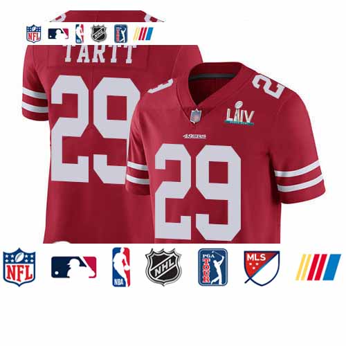 Personalized 49ers #29 Jaquiski Tartt Red Team Color Super Bowl LIV Bound Men’s Stitched Football Untouchable Limited Jersey