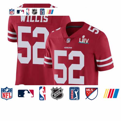 Personalized 49ers #52 Patrick Willis Red Team Color Super Bowl LIV Bound Men’s Stitched Football Untouchable Limited Jersey