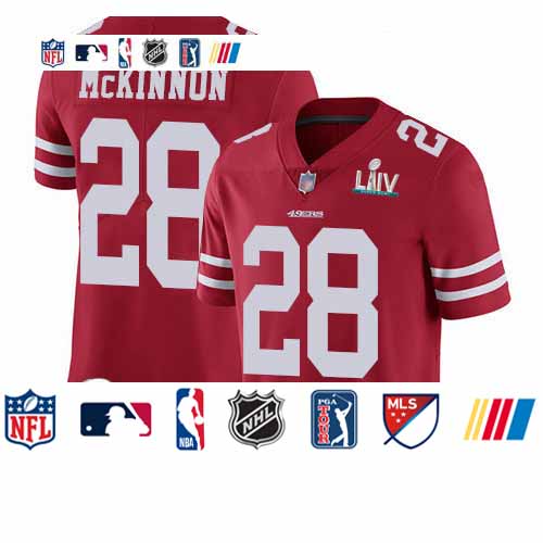 Personalized 49ers #28 Jerick McKinnon Red Team Color Super Bowl LIV Bound Men’s Stitched Football Untouchable Limited Jersey