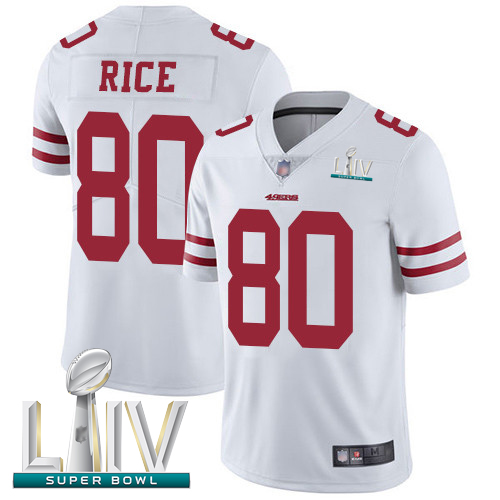 Personalized 49ers #80 Jerry Rice White Super Bowl LIV Bound Men’s Stitched Football Untouchable Limited Jersey