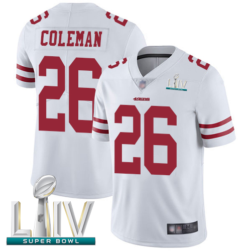 Personalized 49ers #26 Tevin Coleman White Super Bowl LIV Bound Youth Stitched Football Untouchable Limited Jersey