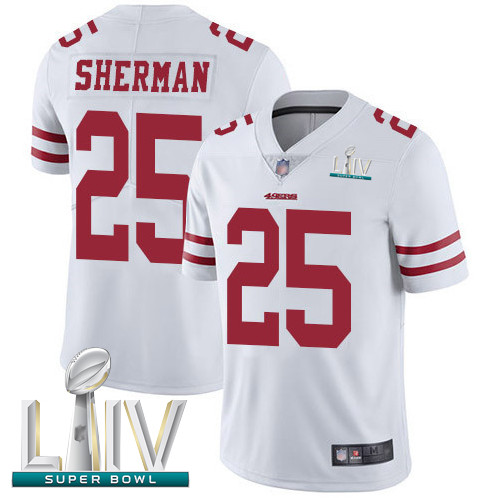 Personalized 49ers #25 Richard Sherman White Super Bowl LIV Bound Youth Stitched Football Untouchable Limited Jersey