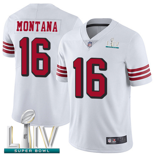 Personalized 49ers #16 Joe Montana White Rush Super Bowl LIV Bound Youth Stitched Football Untouchable Limited Jersey
