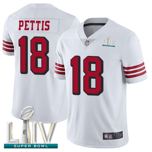 Personalized 49ers #18 Dante Pettis White Rush Super Bowl LIV Bound Youth Stitched Football Untouchable Limited Jersey