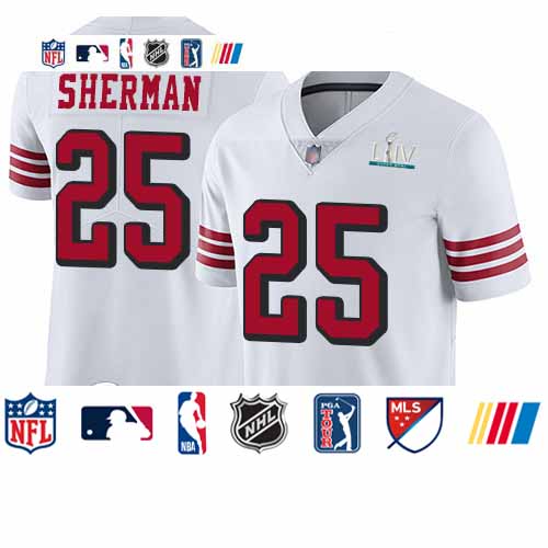 Personalized 49ers #25 Richard Sherman White Rush Super Bowl LIV Bound Youth Stitched Football Untouchable Limited Jersey