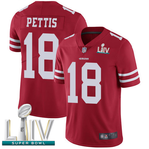 Personalized 49ers #18 Dante Pettis Red Team Color Super Bowl LIV Bound Youth Stitched Football Untouchable Limited Jersey