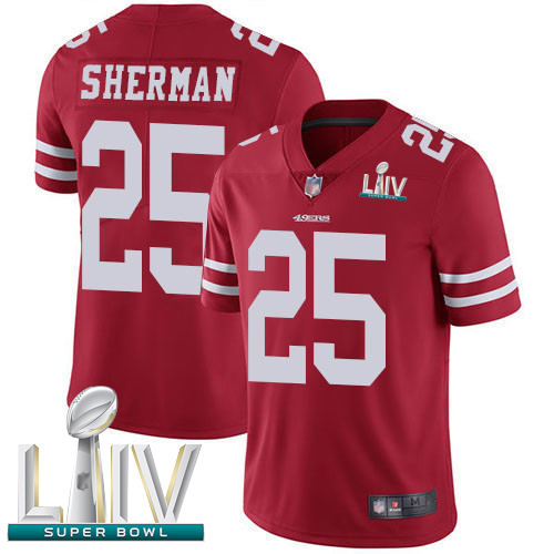Personalized 49ers #25 Richard Sherman Red Team Color Super Bowl LIV Bound Youth Stitched Football Untouchable Limited Jersey