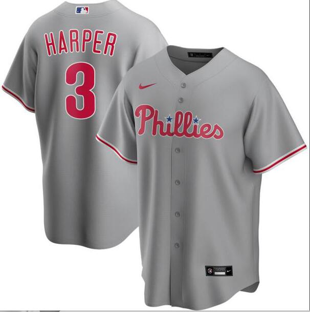 Personalized Phillies 3 Bryce Harper Gray 2020 Cool Base Jersey