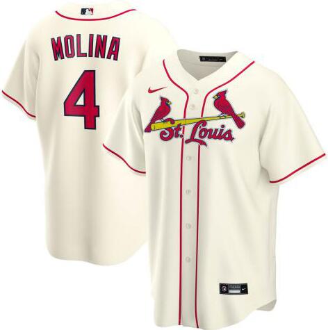 Personalized Cardinals 4 Yadier Molina Cream 2020 Cool Base Jersey