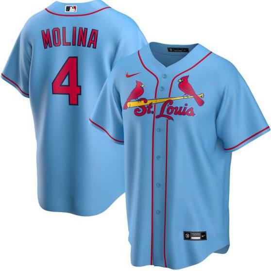 Personalized Cardinals 4 Yadier Molina Light Blue 2020 Cool Base Jersey