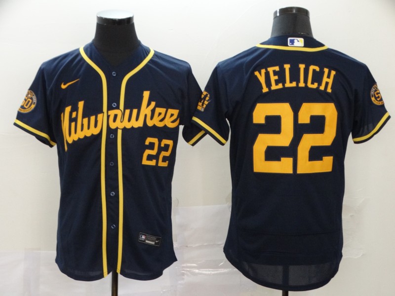 Personalized Brewers 22 Christian Yelich Navy 2020 Flexbase Jersey