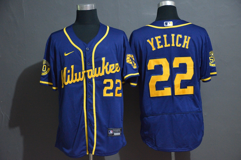 Personalized Brewers 22 Christian Yelich Royal 2020 Flexbase Jersey