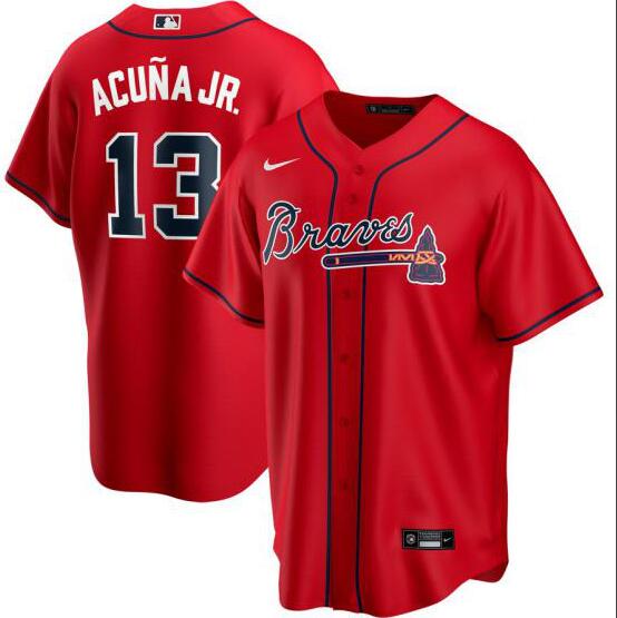 Personalized Braves 13 Ronald Acuna Jr. Red 2020 Cool Base Jersey