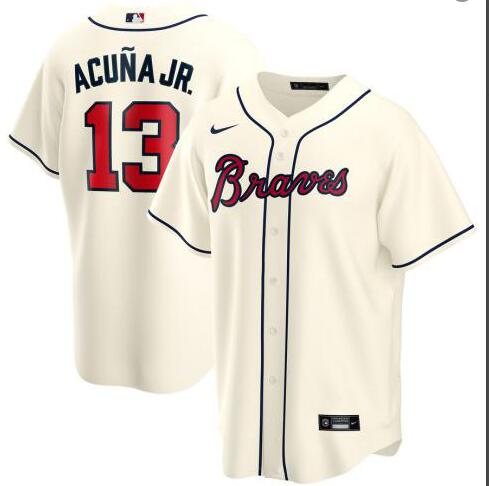 Personalized Braves 13 Ronald Acuna Jr. Cream 2020 Cool Base Jersey