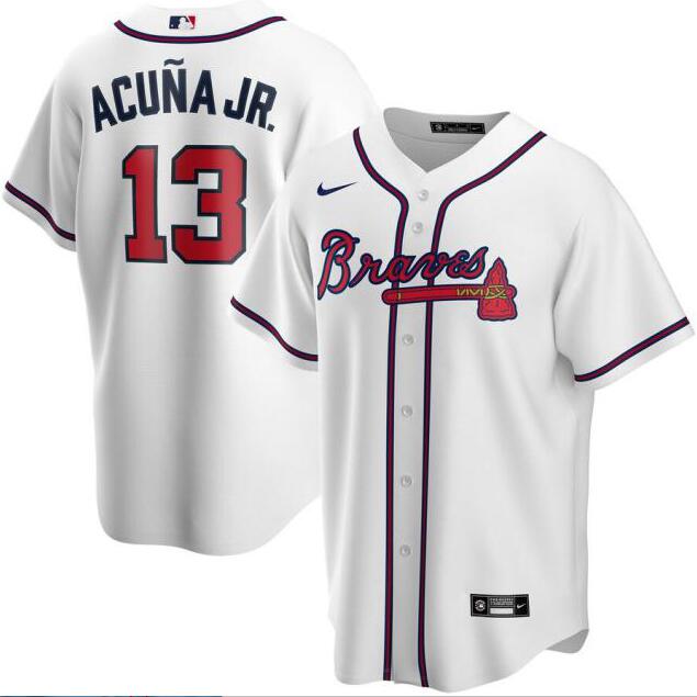 Personalized Braves 13 Ronald Acuna Jr. White 2020 Cool Base Jersey