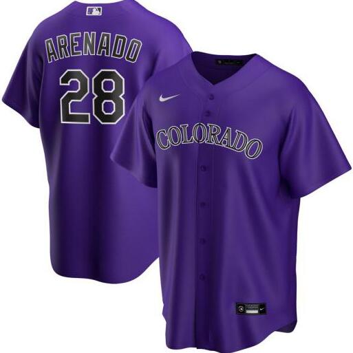 Personalized Rockies 28 Nolan Arenado Purple 2020 Cool Base Jersey