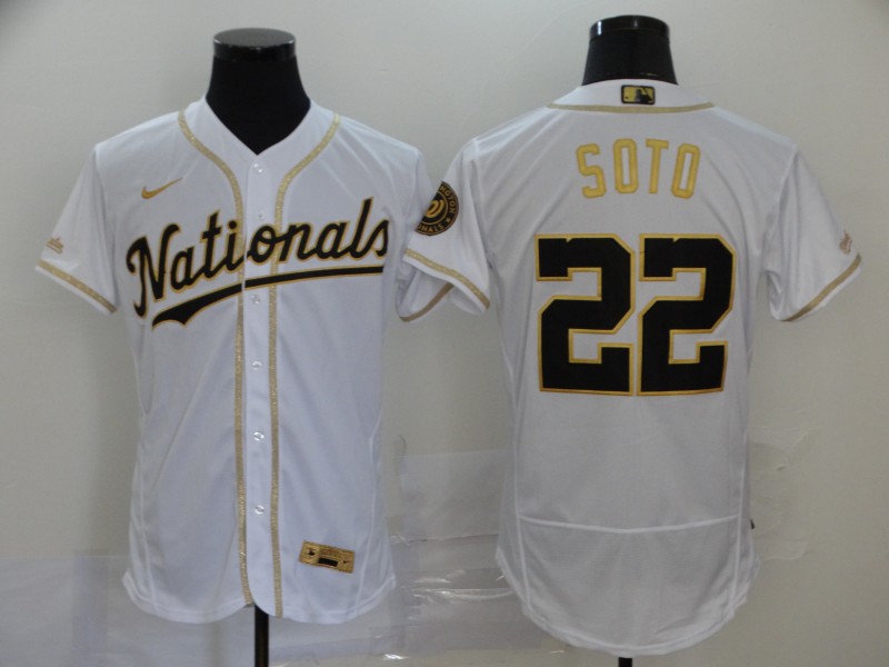 Personalized Nationals 22 Juan Soto White Gold 2020 Flexbase Jersey