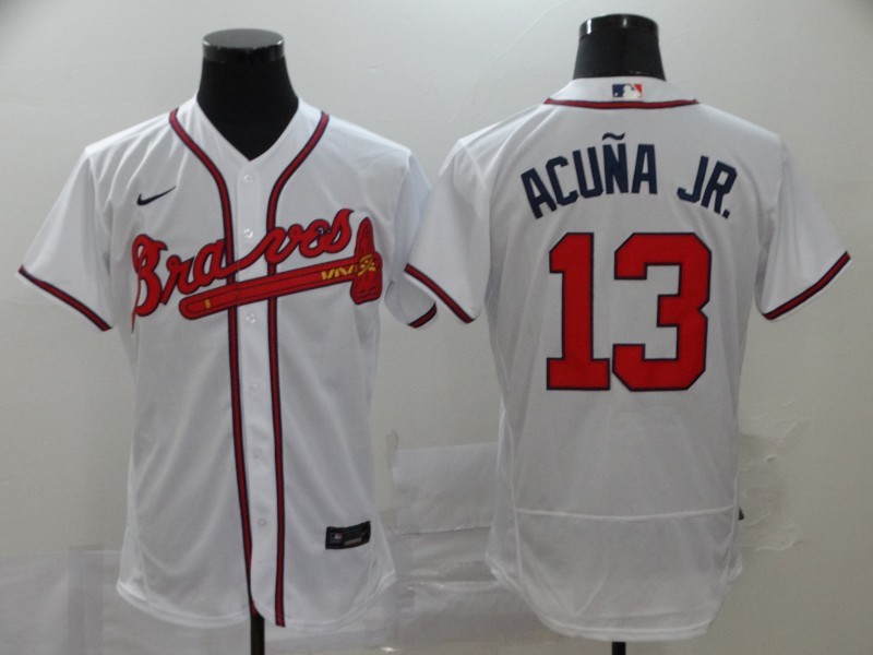 Personalized Braves 13 Ronald Acuna Jr. White 2020 Flexbase Jersey
