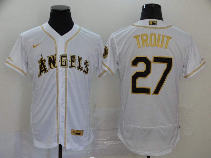 Personalized Angels 27 Mike Trout White Gold 2020 Flexbase Jersey