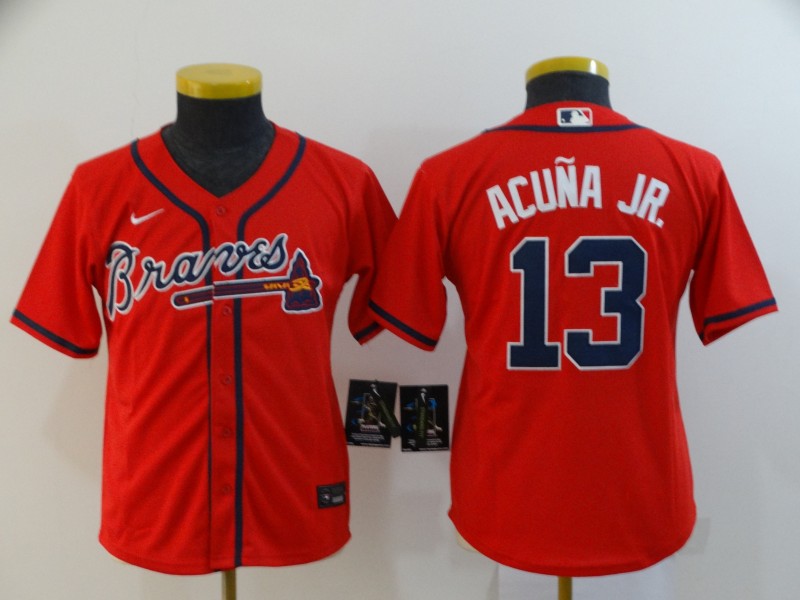 Personalized Youth Braves 13 Ronald Acuna Jr. Red Youth 2020 Cool Base Jersey