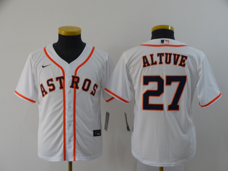 Personalized Youth Astros 27 Jose Altuve White Youth 2020 Cool Base Jersey
