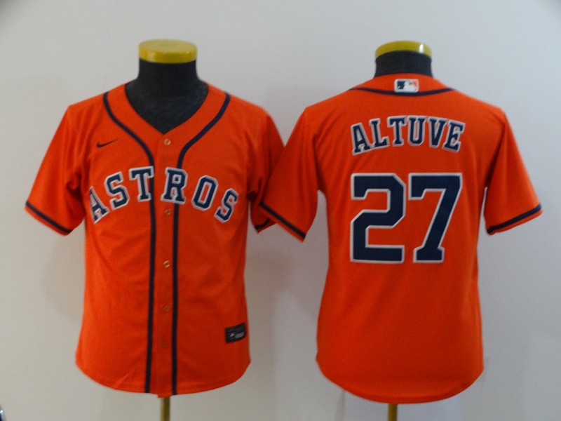 Personalized Youth Astros 27 Jose Altuve Orange Youth 2020 Cool Base Jersey