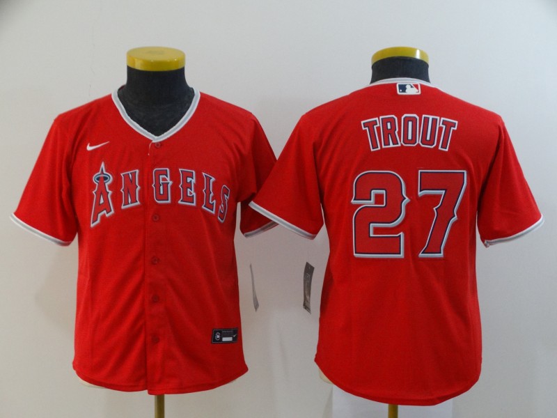 Personalized Youth Angels 27 Mike Trout Red Youth 2020 Cool Base Jersey