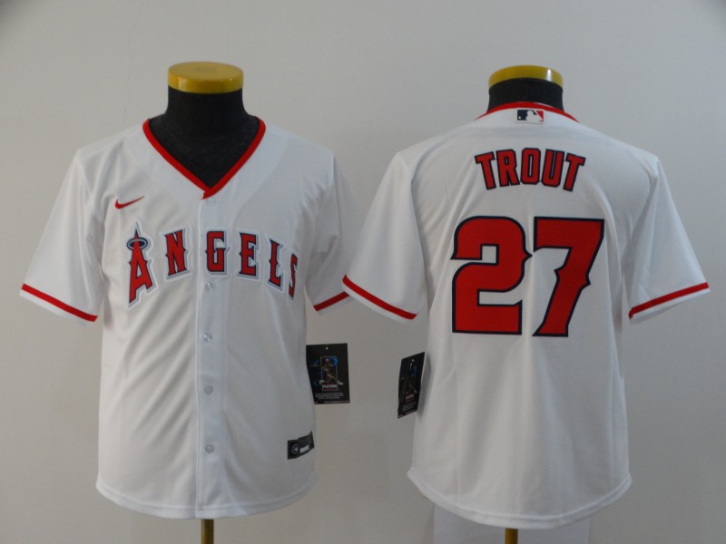 Personalized Youth Angels 27 Mike Trout White Youth 2020 Cool Base Jersey