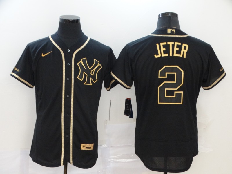 Personalized Yankees 2 Derek Jeter Black Gold Flexbase Jersey