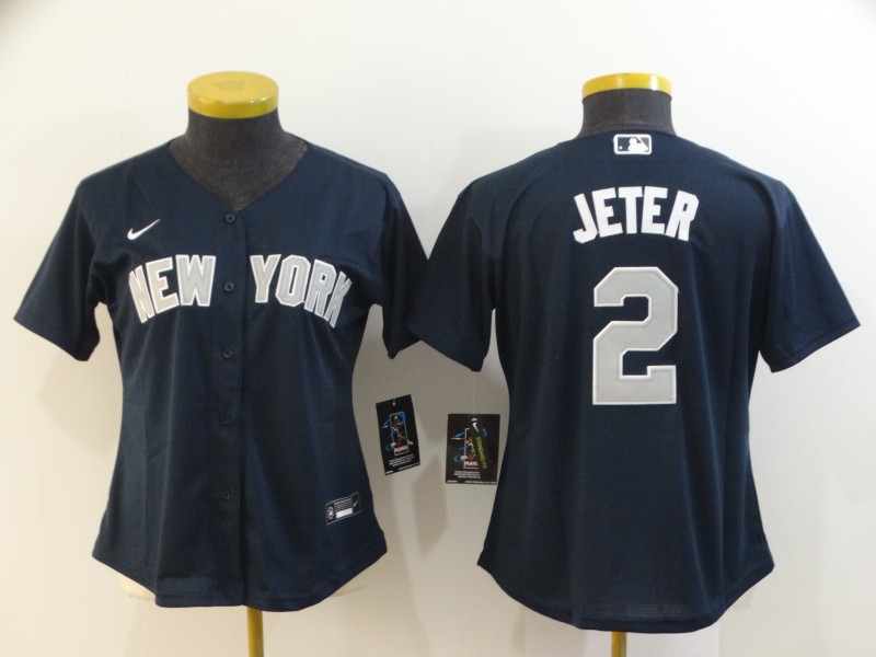 Personalized Women Yankees 2 Derek Jeter Navy Women 2020 Cool Base Jersey