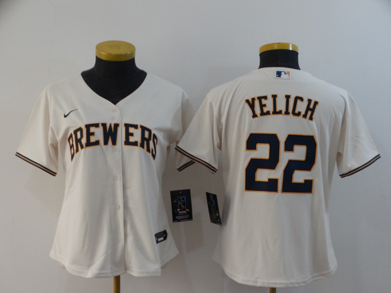 Personalized Women Brewers 22 Christian Yelich Cream Women 2020 Cool Base Jersey