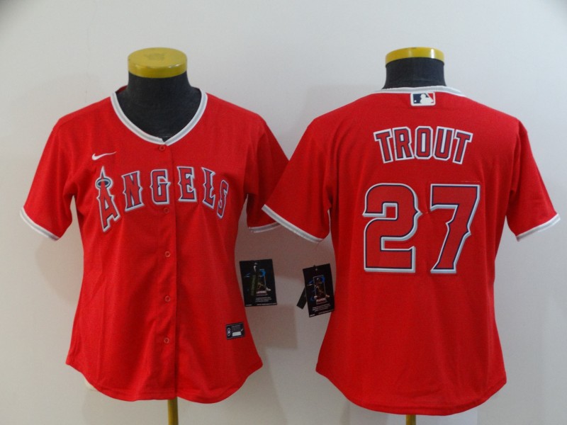 Personalized Women Angels 27 Mike Trout Red Women 2020 Cool Base Jersey