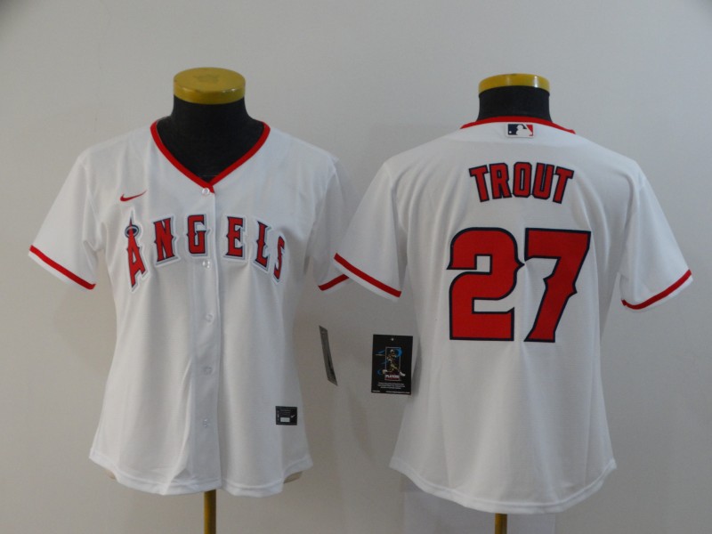 Personalized Women Angels 27 Mike Trout White Women 2020 Cool Base Jersey