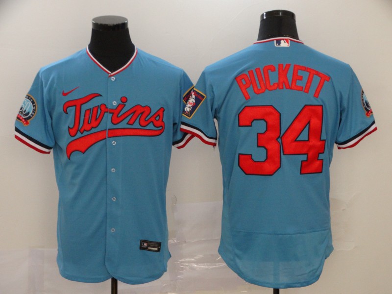 Personalized Twins 34 Kirby Puckett Blue 60th Season Flexbase Jersey