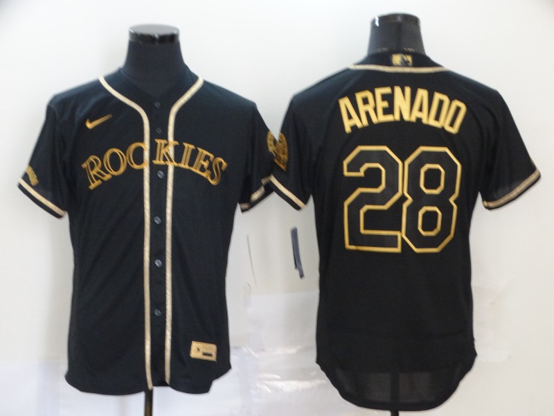 Personalized Rockies 28 Nolan Arenado Black Gold 2020 Flexbase Jersey