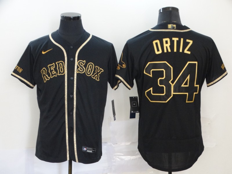 Personalized Red Sox 34 David Ortiz Black Gold 2020 Flexbase Jersey